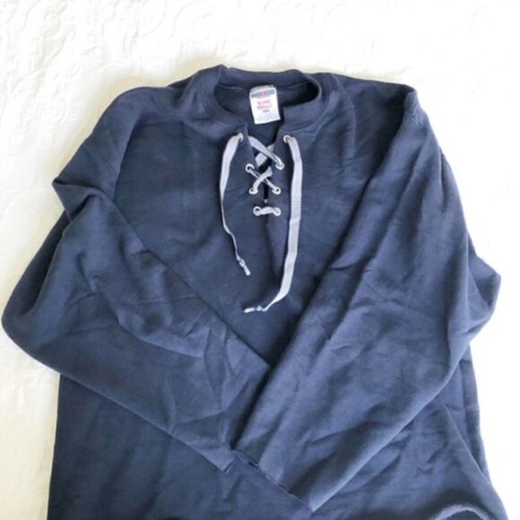 Blue Cutoff Laced Sweatshirt L - Picture 1 of 4